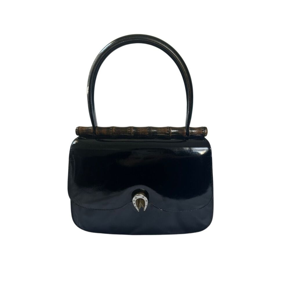 Gucci Black Patent Shoulder Bag with Bamboo Accent - Picture 3 of 14